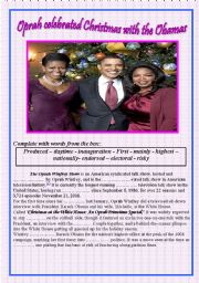 English Worksheet: oprah celrbrated Chritmas with the Obamas