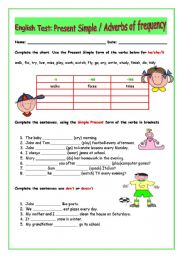 English Worksheet: Present Simple/Adverbs of Frequency/ Test / 2 pages