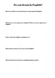 English worksheet: Do you dream in English?
