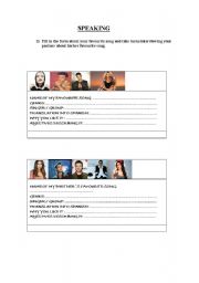 English worksheet: SPEAKING: MUSIC