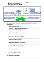 English Worksheet: directions with prepositions