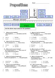English Worksheet: Giving directions with prepositions