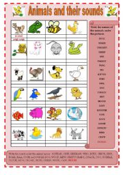 English Worksheet: animals and their sounds (editable)