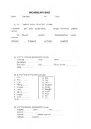 English Worksheet: a simple quiz