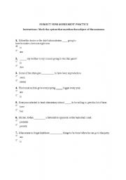 English Worksheet: SUBJECT VERB AGREEMENT PRACTICE