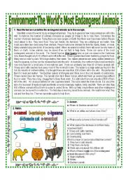 ENVIRONMENT (1/3) The Worlds Most Endangered Animals Reading + Activities   Answer Key -  Elementary 