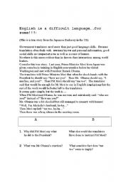 English Worksheet: English is a difficult language
