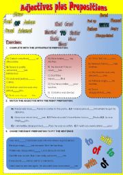 English Worksheet: Adjectives plus prepositions I - OF, TO, WITH