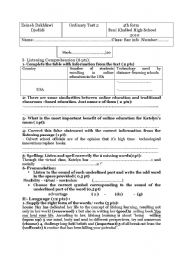 English Worksheet: Ordinary test n 2 for the 4 th form