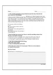 English Worksheet: Quiz on Topic sentence