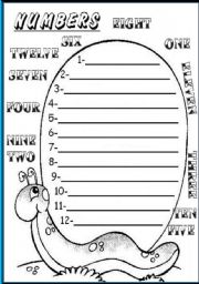 English Worksheet: numbers from 1 to 12