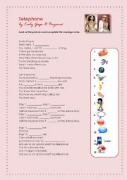 English Worksheet: Telehone by Lady Gaga & Beyonc (SONG: ELEMENTARY)