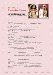 English Worksheet: Telehone by Lady Gaga & Beyonc (SONG: INTERMEDIATE)