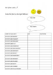 English worksheet: Do you like? Body parts/ to have got: worksheet for a possible class test