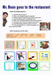 English Worksheet: Mr. Bean goes to the restaurant - VideoSession (8:42)