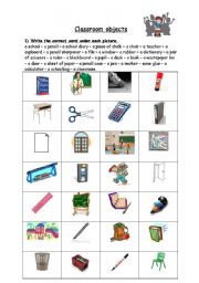 English Worksheet: classroom objects