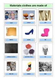 English Worksheet: Flashcards materials clothes are made of