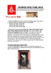 English Worksheet: Chinese New Year 2010-Part 1