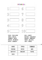 English worksheet:  NUMBERS AND COLOURS