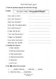 English Worksheet: Present Perfect - yet, just, definite article THE