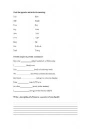 English worksheet: Opposites and present tenses