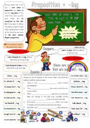 English Worksheet: Preposition + Gerund. 2 pages & key.