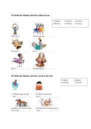 English worksheet: completing present continuous statements with action verbs