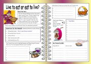 English Worksheet: Four Skills Worksheet - Live to eat or eat to live?