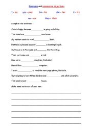 English Worksheet: Pronouns and Possessive Adjectives