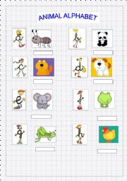 English Worksheet: ANIMALS  ALPHABET 1