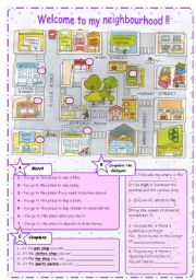 English Worksheet: THE CITY: Buildings + Prepositions --- B&W version included