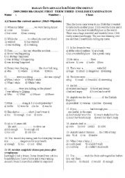 English Worksheet: 8 th grade exam ( too/enough-when/while- conditonals)