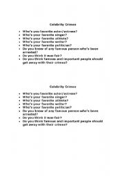 English worksheet: Celebrities Warm Up Questions