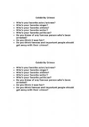 English Worksheet: Celebrities Warm Up Questions