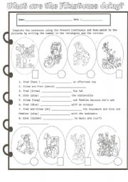 English Worksheet: What are The Flinstones doing?