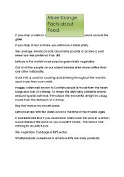 English worksheet: More strange facts about food