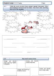 English Worksheet: Captain Underpants Reading Sheet for Book Chapters 1-3