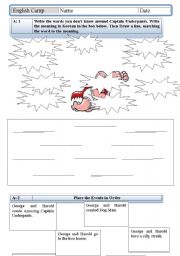 English worksheet: Captain Underpants Reading Sheet for Book Chapters 1-3