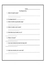 English Worksheet: Wizard of Oz worksheet