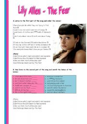 English Worksheet: Lily Allen - The fear