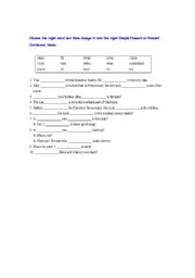 English worksheet: Fill in with the right Simple Present or Present Continuous tense