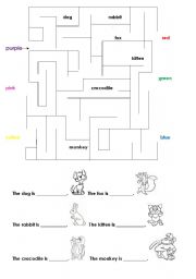 English Worksheet: Colours and animals