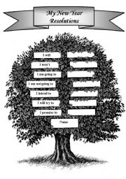 English Worksheet: New Year Resolutions Tree