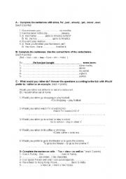 English worksheet: exam about has got, would rather, too ,as well  and reading part