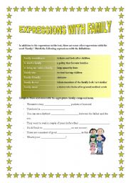 English worksheet: EXPRESSIONS WITH FAMILY