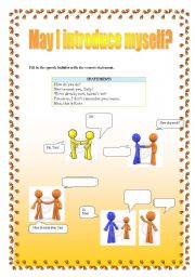 English worksheet: May I introduce myself