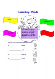 English worksheet: Describing words ( Adjectives )
