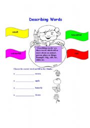 English Worksheet: Describing words ( Adjectives )