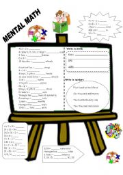 English Worksheet: MENTAL MATHS