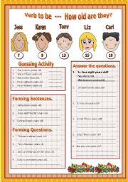English Worksheet: Verb to be  -  Topic  - How old are they? 